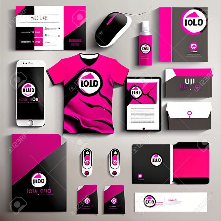 Corporate identity template design with modern black and pink structure. Business stationery