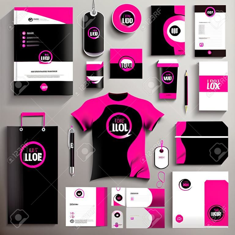 Corporate identity template design with modern black and pink structure. Business stationery