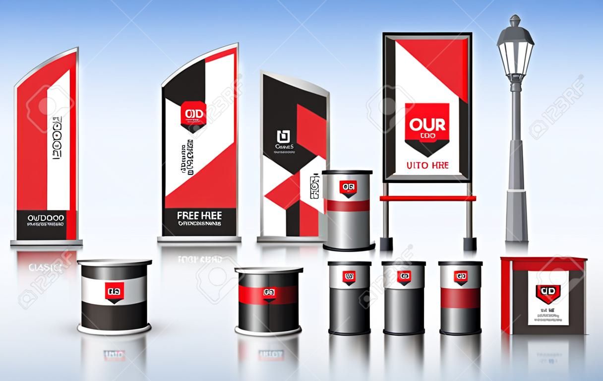 Classic outdoor advertising design for corporate identity with color geometric elements. Stationery set