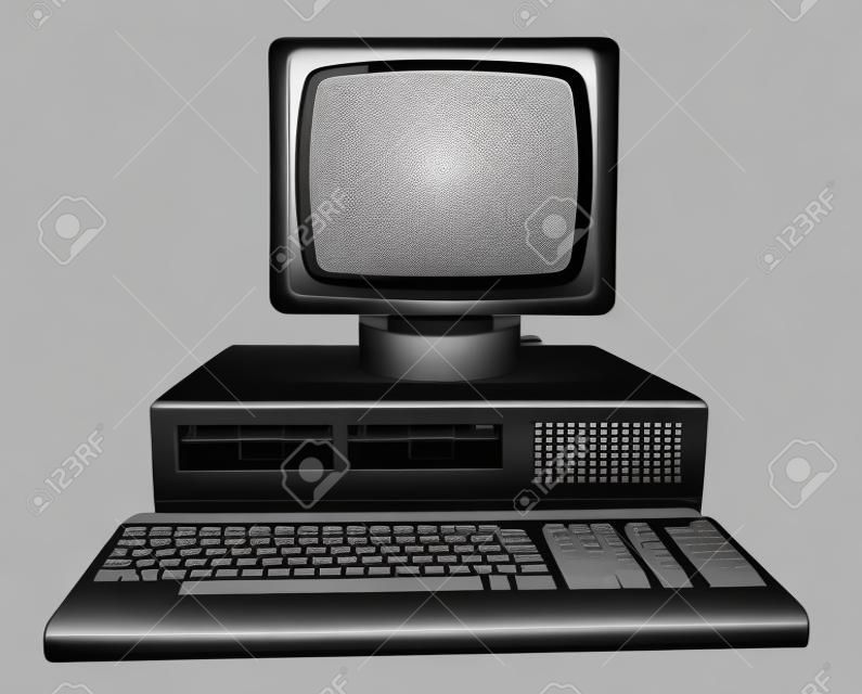 Ancien ordinateur gris isolé sur un fond blanc