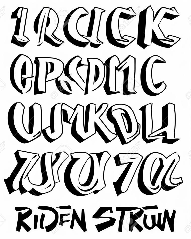 Vectorial font in readable graffiti hand written 3D style. Capital letters alphabet. Customizable colors.