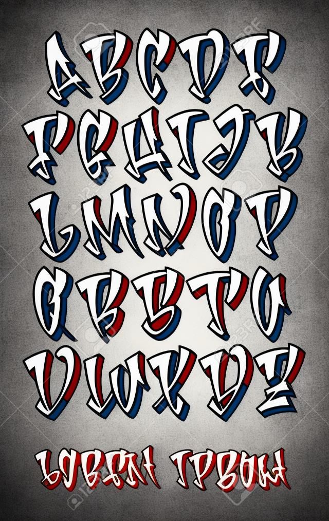 Police vectorielle dans le style 3D écrit à la main de graffiti. Alphabet de lettres majuscules.