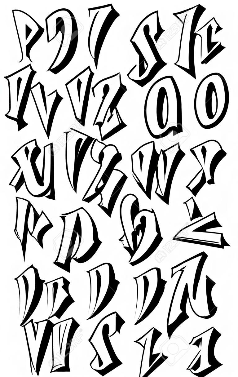 Vectorial font in graffiti hand written 3D style. Capital letters alphabet.