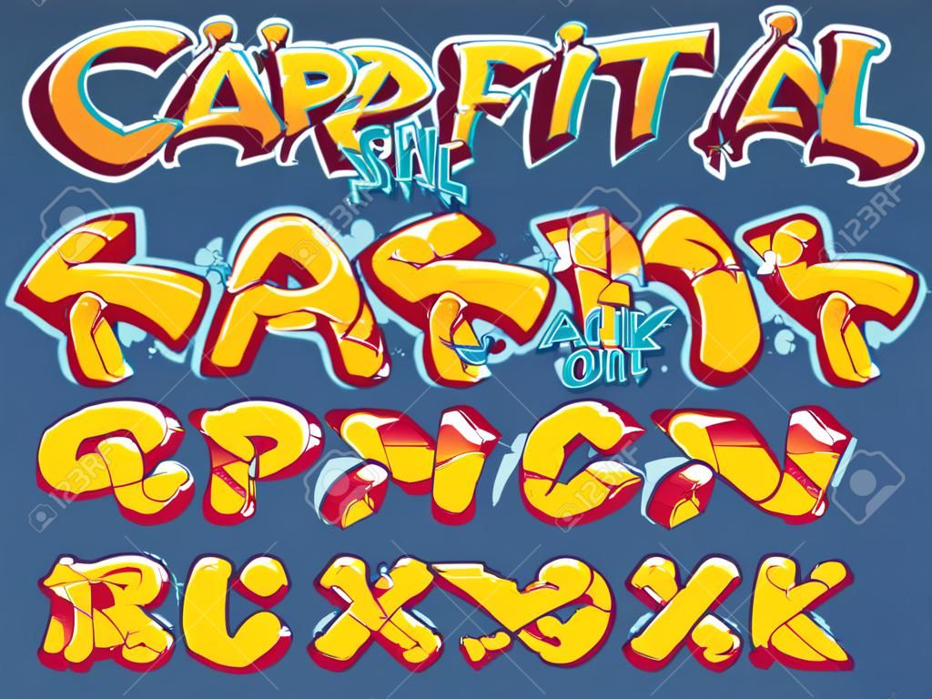 Vector font in old school graffiti style. Capital letters alphabet. Fully customizable colors.