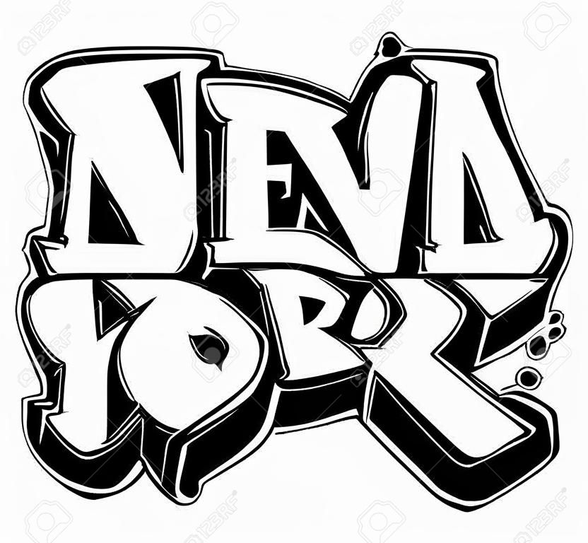 読みやすい落書きスタイルのニューヨークの文字。白い背景に黒い線が分離されています。