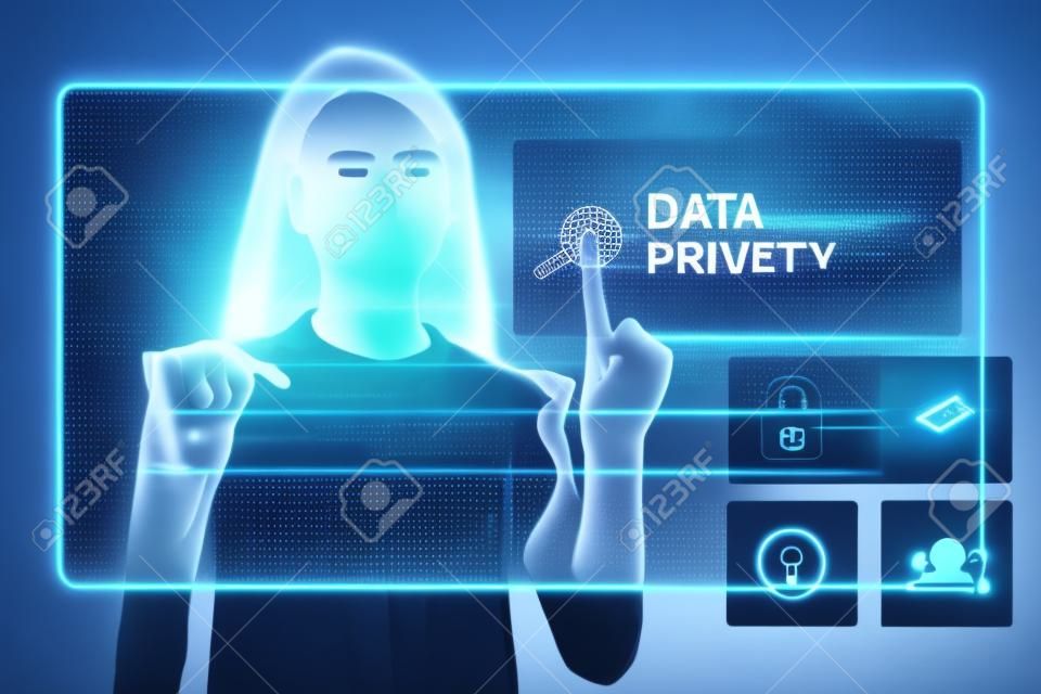 The concept of business, technology, the Internet and the network. A young entrepreneur working on a virtual screen of the future and sees the inscription: Data privacy