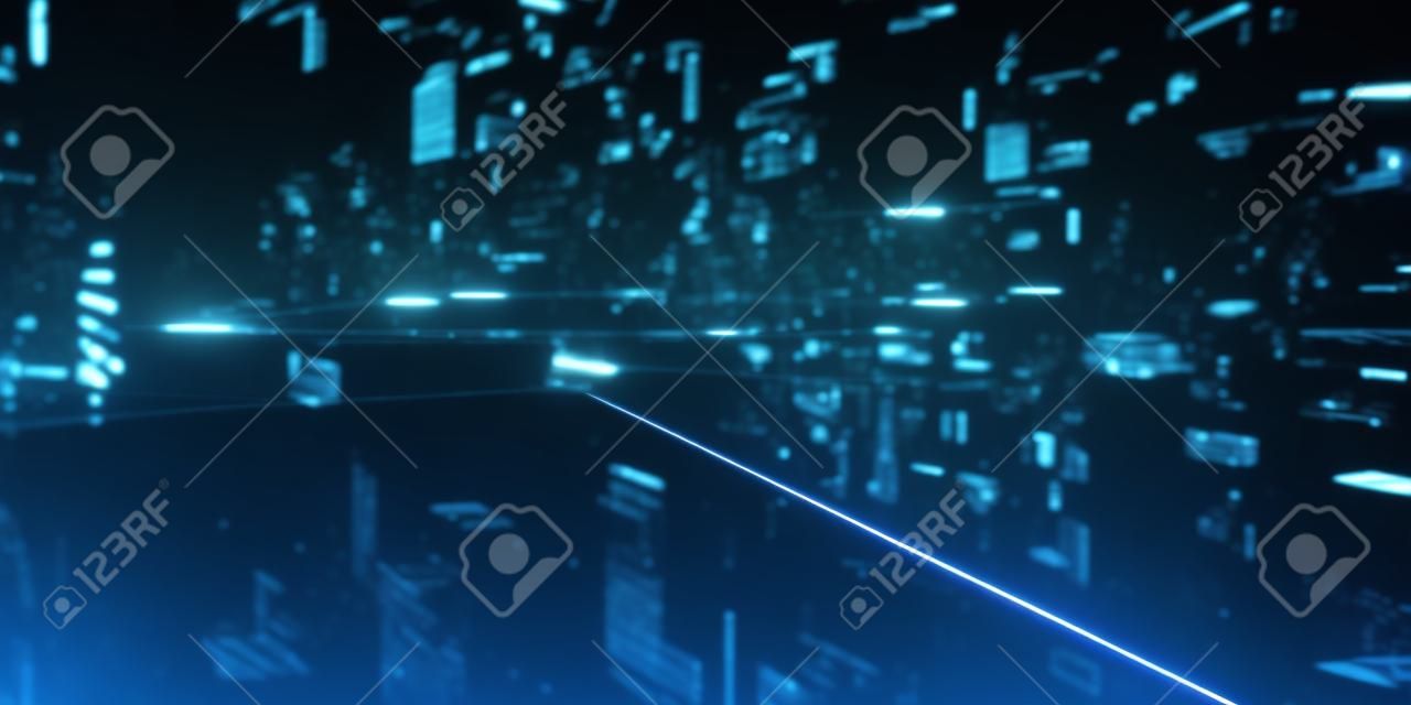 Abstract futuristic - technology with polygonal shapes on dark blue background. Design digital technology concept. 3d illustration