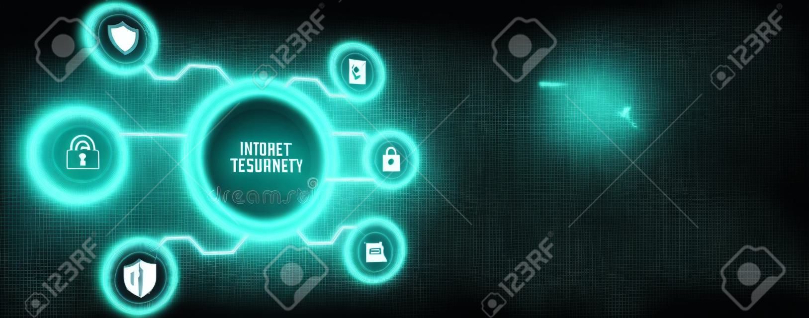 Internet-, Geschäfts-, Technologie- und Netzwerkkonzept. Cyber-Sicherheits-Datenschutz-Business-Technologie-Privacy-Konzept. 3D-Darstellung