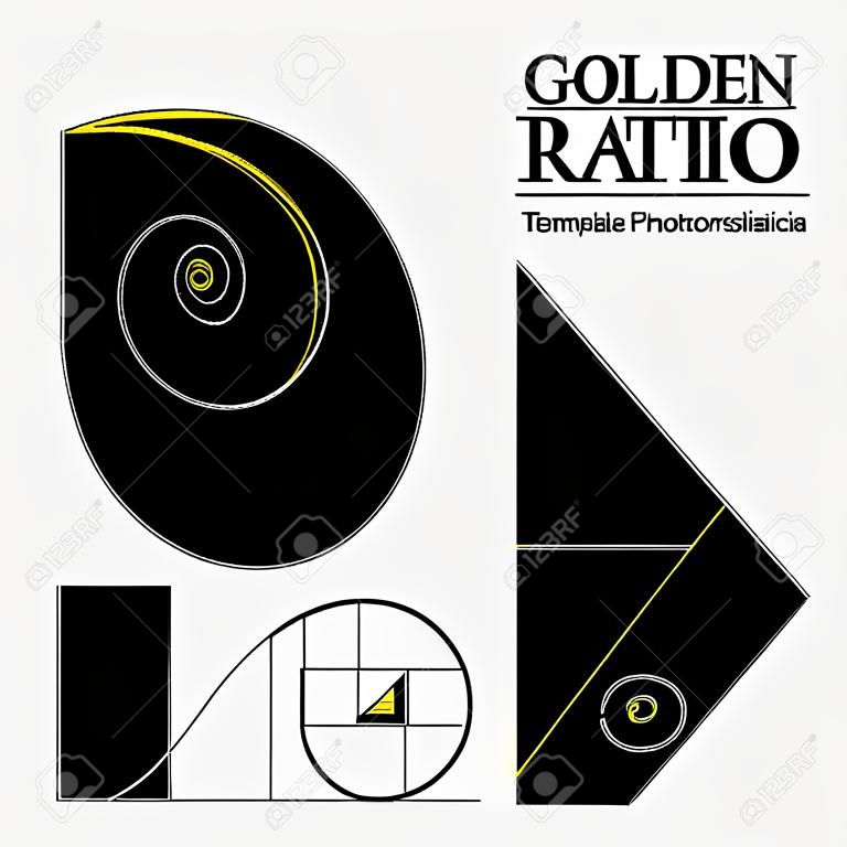 Goldener Schnitt-Vorlagensatz. Proportionssymbol. Grafisches Gestaltungselement. Goldener Schnitt Spirale. Vektor-illustration
