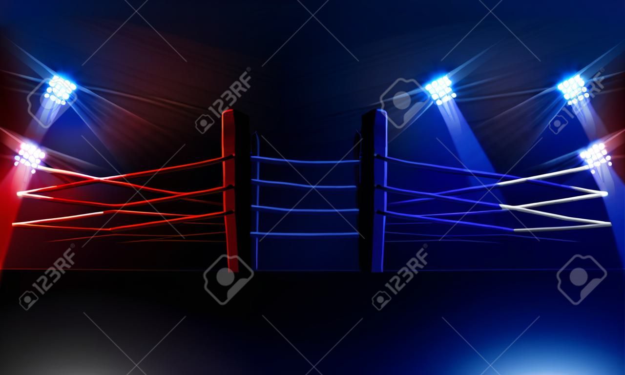 Boxringarena und Flutlichtvektordesign. Vektorbeleuchtung