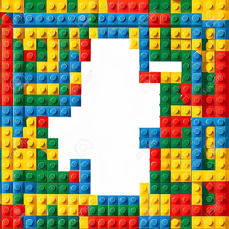 Bloques de construcción de Lego Plantilla de textura de patrón de fondo de marco de borde de ladrillo.