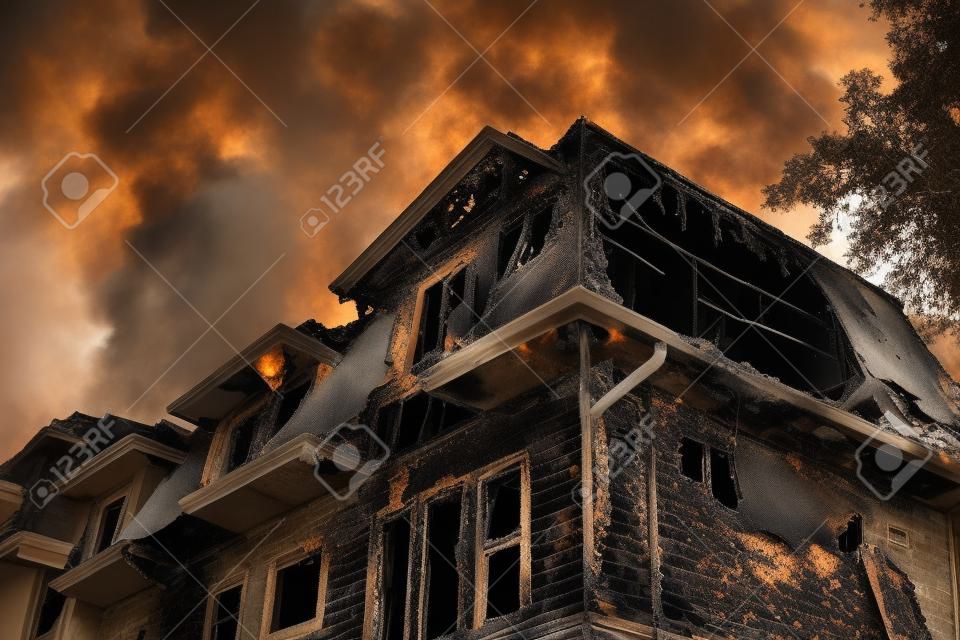 焦げて後に家の部分。火の後で家の一部