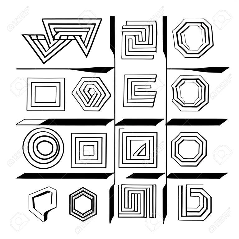 Set of impossible shapes. Web design elements. Optical Illusion. Line design. Vector illustration EPS 10