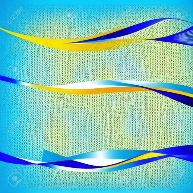 Brillante azul al amarillo swoosh líneas abstractas conjunto. Ilustración vectorial