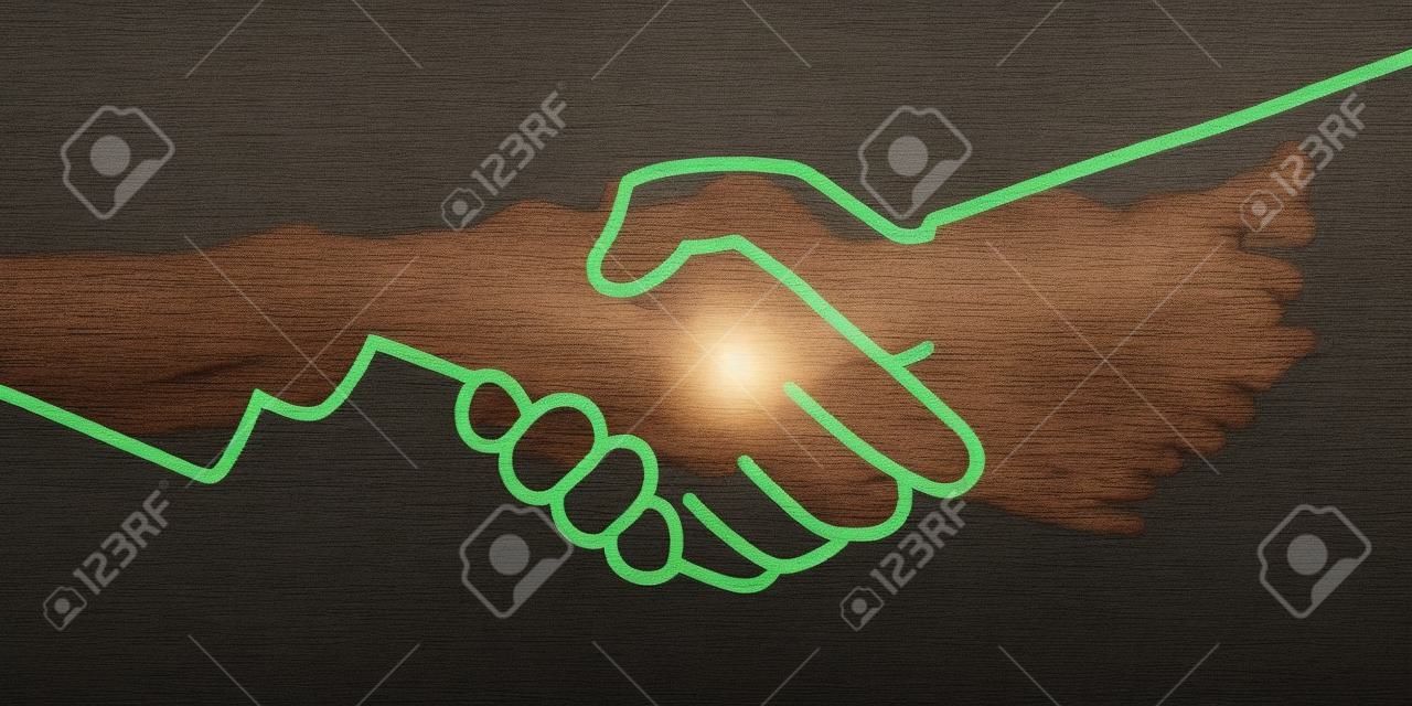 Koncepcja solidarności i wzajemnej pomocy z rysunkiem uścisku dłoni, symbolem braterstwa.
