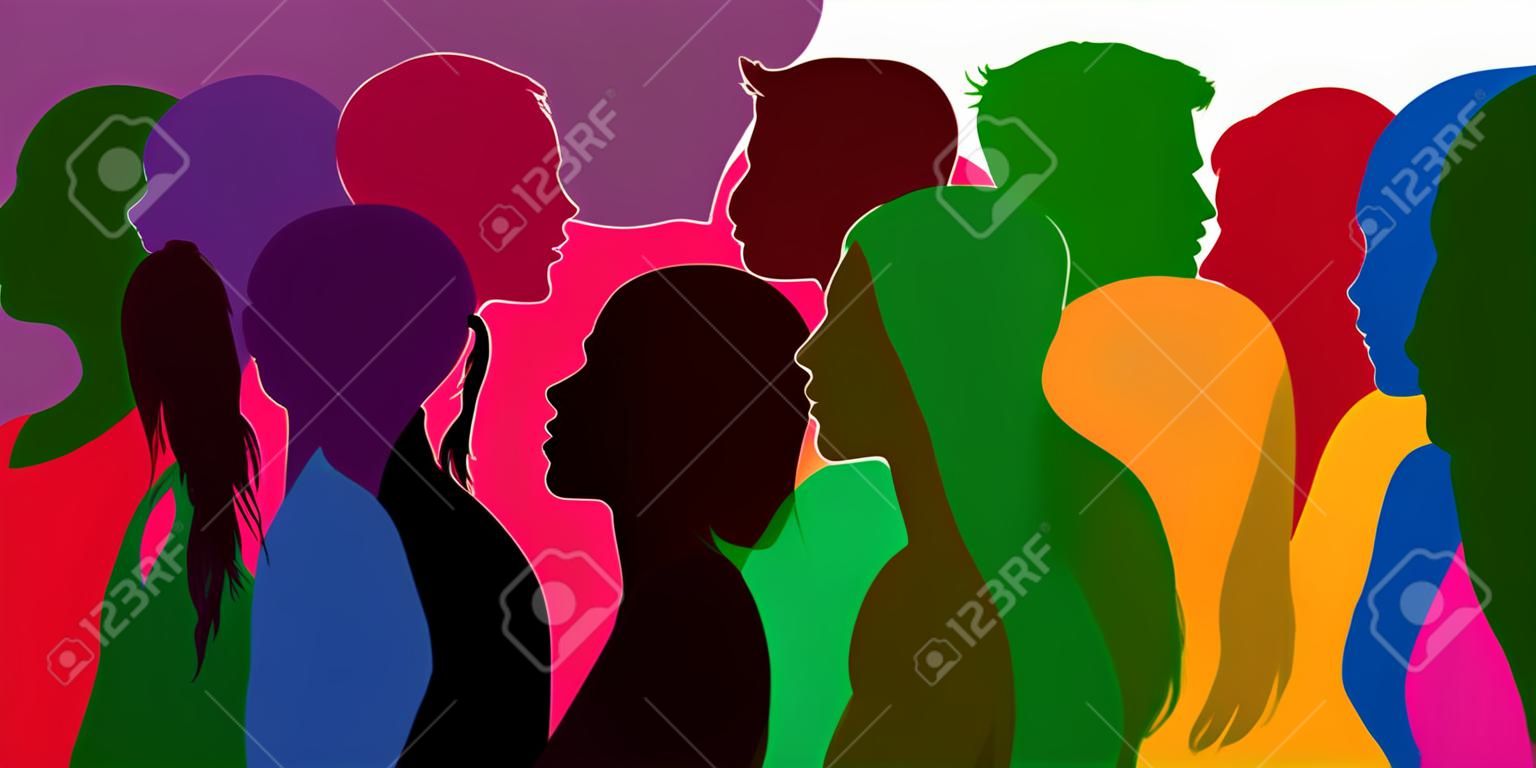 Concept the ethnic diversity of humanity, with color profiles of men and women of different origins.