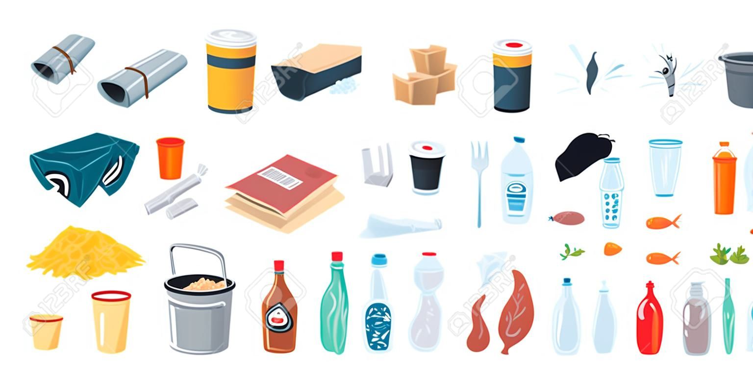 Set of various garbage for concept design. Vector illustration design. Trash sorting collection.