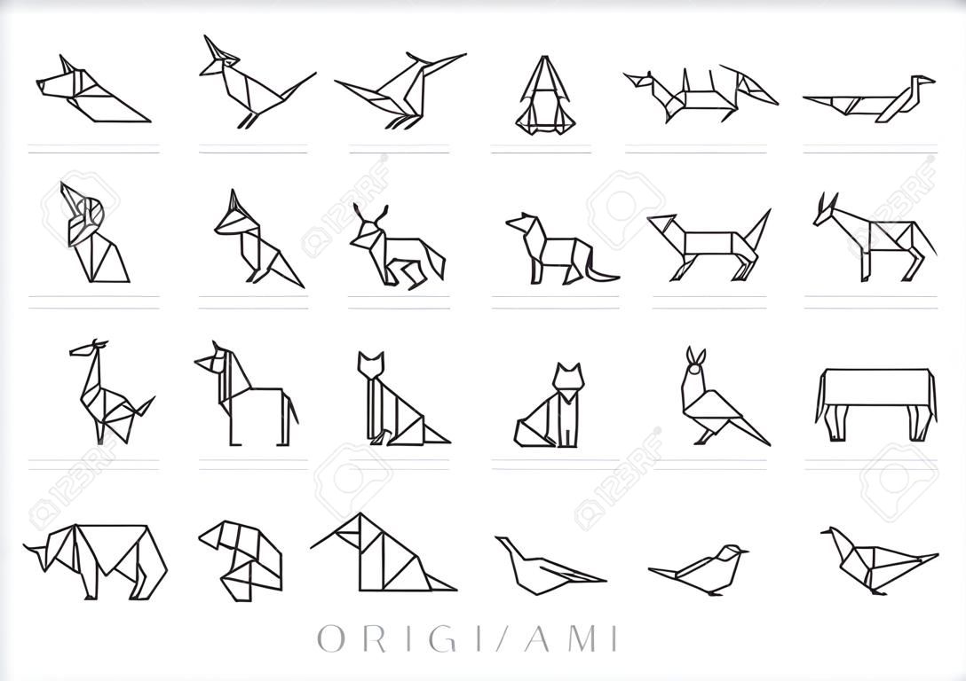 Origami-Ikonen von Tieren aus gefaltetem Papier in der alten japanischen Kunstform