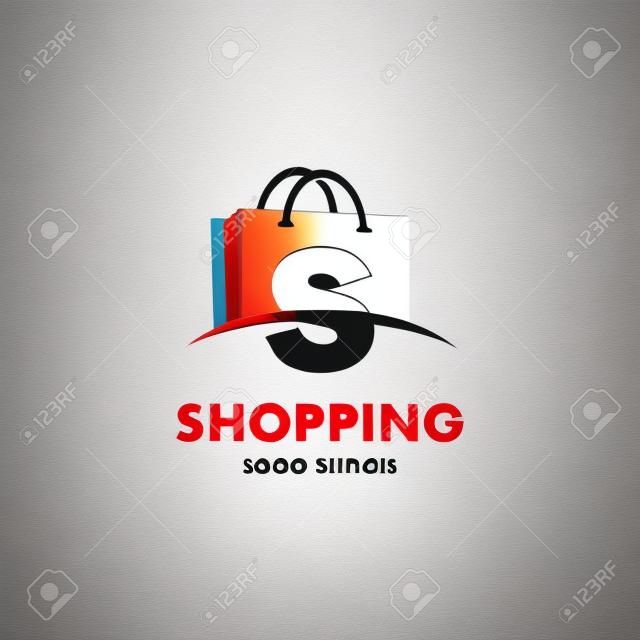Lettera astratta S sulla borsa della spesa. Logo commerciale astratto. Logo del negozio online.