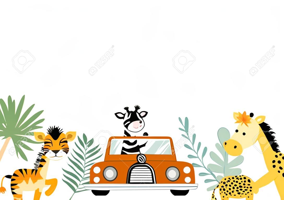 Green collection of safari background set with zebra,lion,giraffe.Editable vector illustration for birthday invitation,postcard and sticker