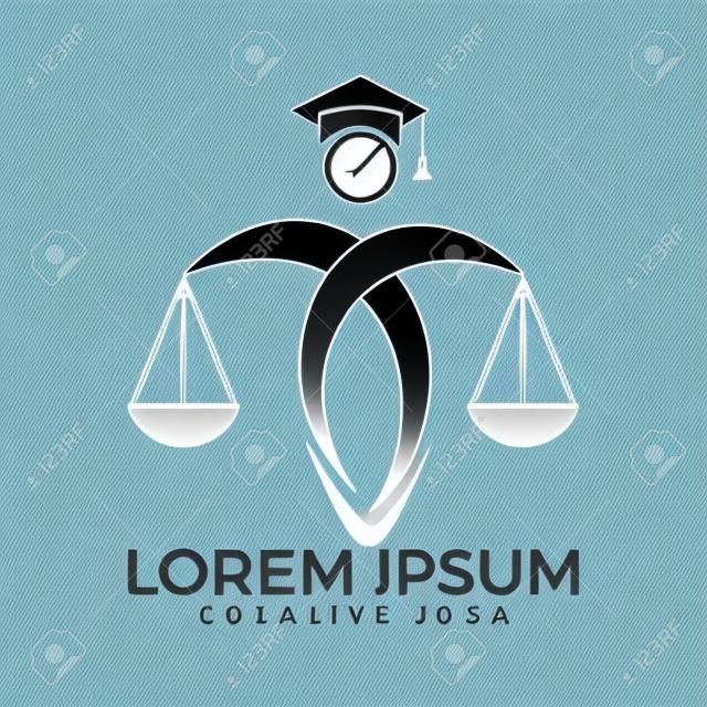 男子手持秤的正義標誌。法律和律師徽標設計。