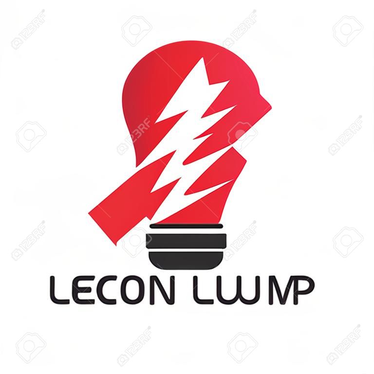 Création de Logo électrique lampe légère. Modèle de logo d'ampoule avec câbles d'alimentation et prises électriques