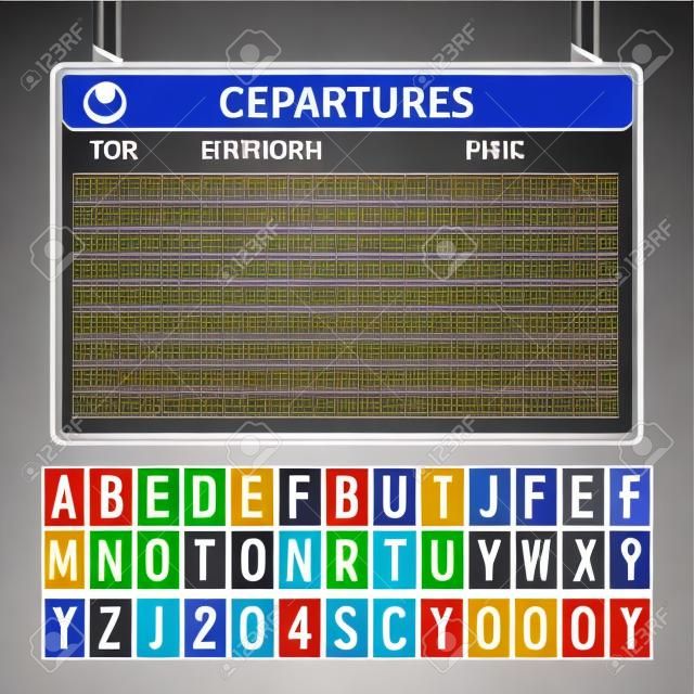 空港ボード ベクトル。機械の時刻表情報のアルファベット。Aalog フォント