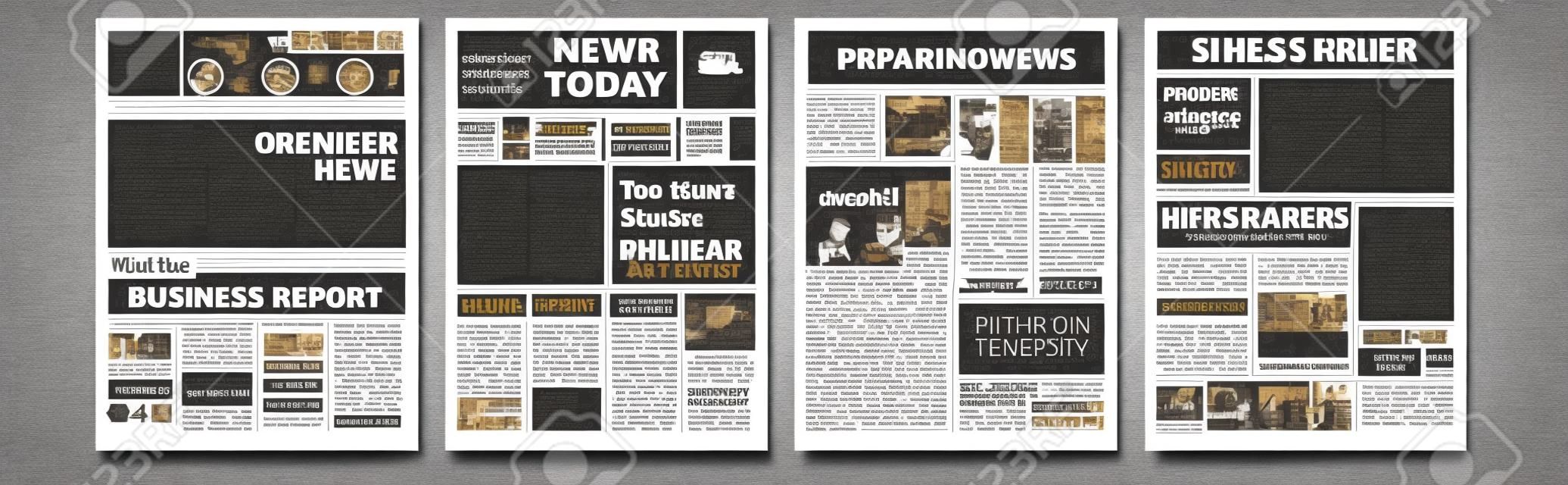 Newspaper Cover Set Vector. With Text Article Column Design. Technology And Business Article. Press Layout. Blank Daily Newspaper. Headline News. Reportage Information. Illustration