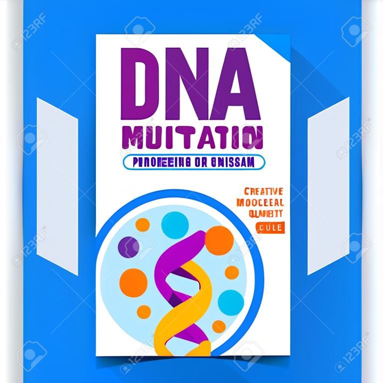 Dna Mutation Creative Promotion Poster Vector. Dna Genetic Engineering, Genetically Modified Organism Molecule In Laboratory Glassware Advertising Banner. Concept Template Style Color Illustration