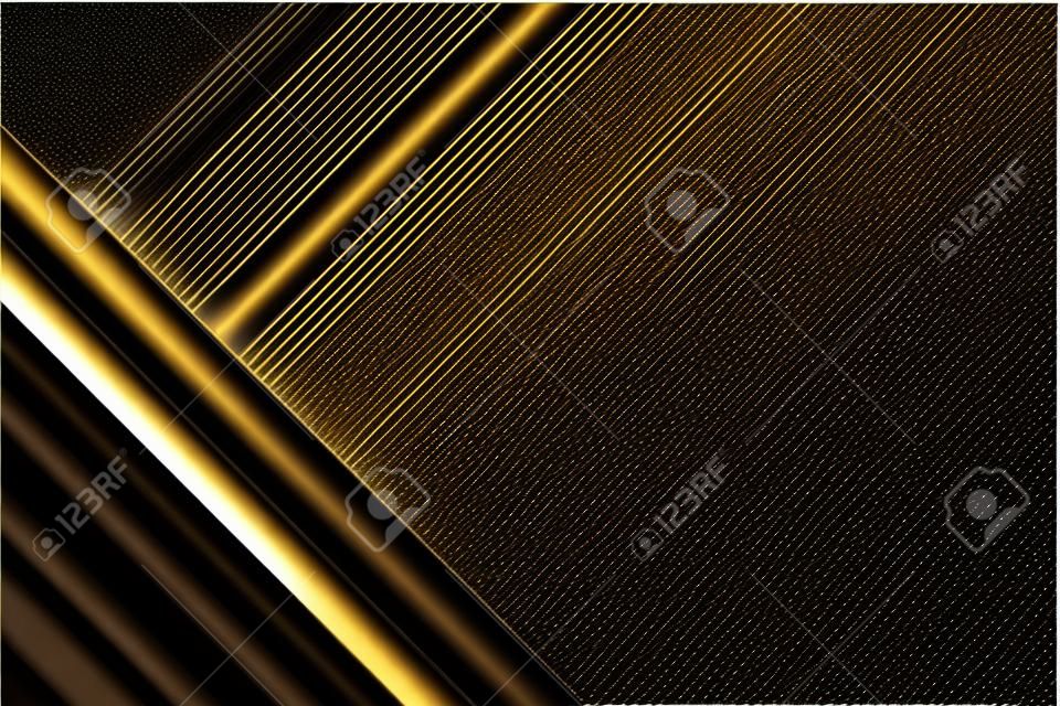 Luxury black overlap layers background with gold line effect. Realistic halftone dots on textured dark background