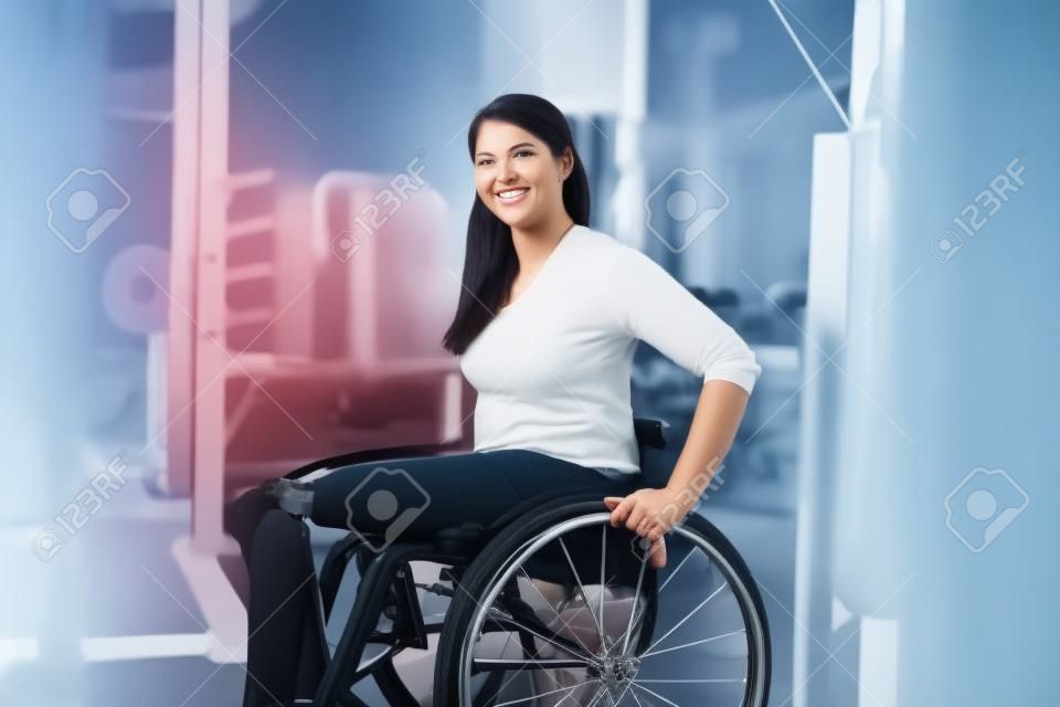 Woman with prosthetic legs in wheelchair