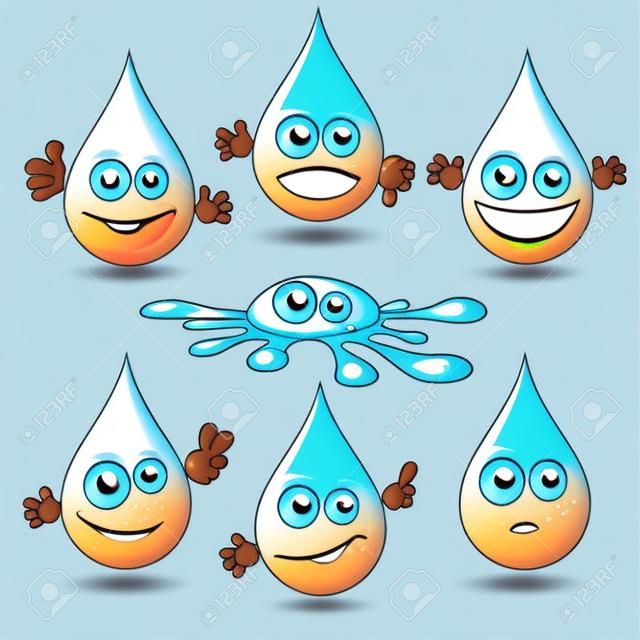 Funny Cartoon Water Drops - vector illustration
