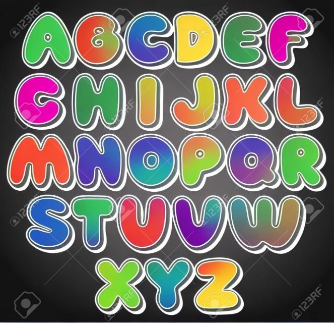 Multicolored Cartoon Vector Font, Set of Isolated Symbols for your Design