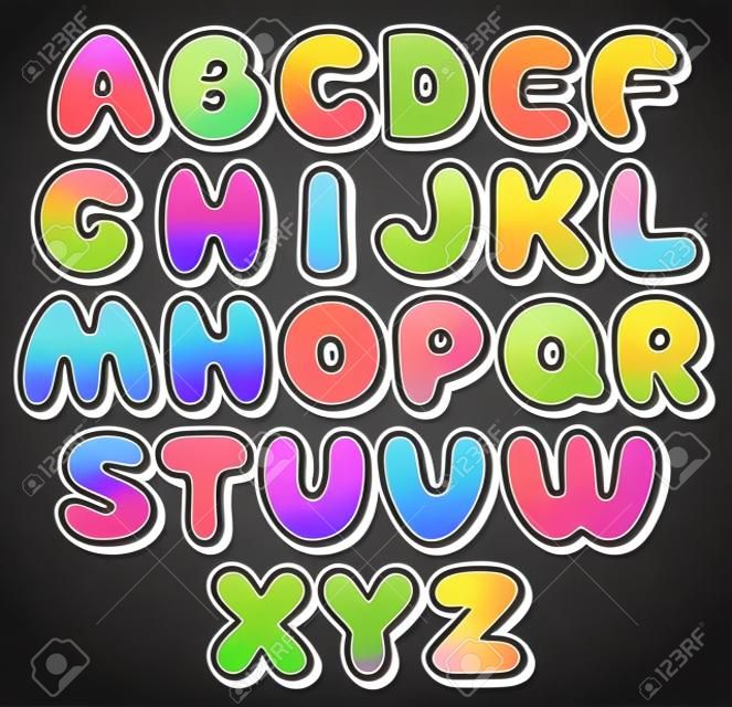 Multicolored Cartoon Vector Font, Set of Isolated Symbols for your Design