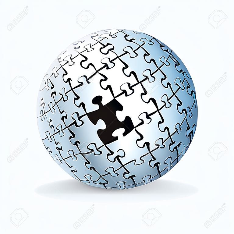 Globe Jigsaw Puzzle, Sphere Imagen vectorial 3D