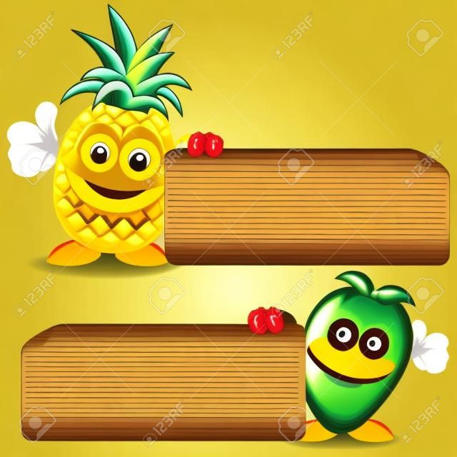 Ananas mit Mango Vector Cartoon Illustration