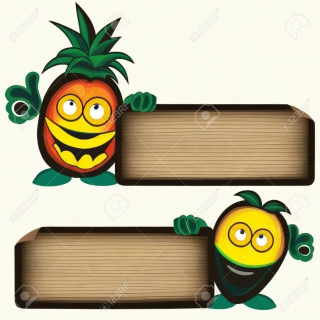 Ananas con vettore Mango Fumetto Illustrazione