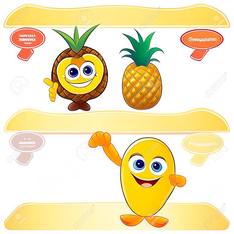 Ananas mit Mango Vector Cartoon Illustration