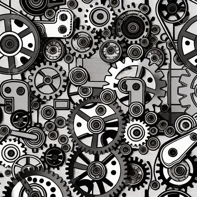 Gears and Cogwheels Background. Vector Seamless Pattern