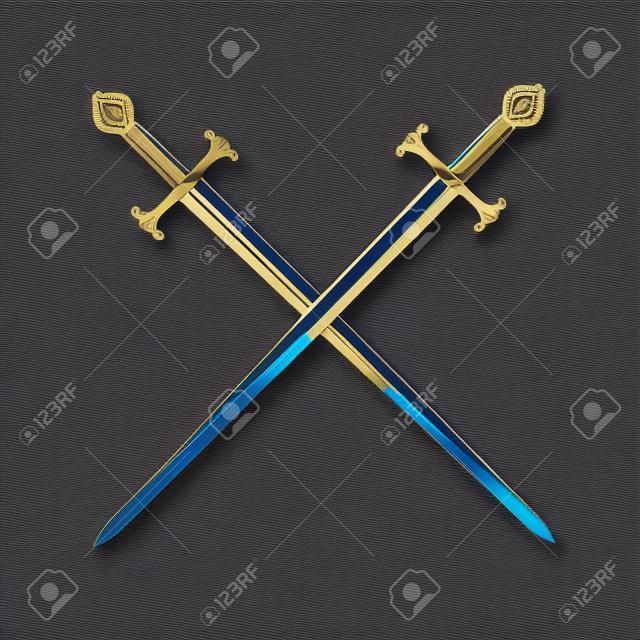 vector crossed swords with gold inlay on a blue 