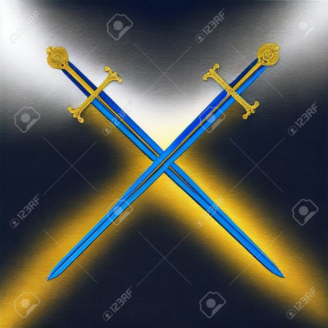 Vektor gekreuzte Schwerter mit Gold-Inlay auf einem blauen