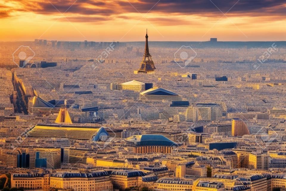 Paris. Aerial view of the city at sunset.
