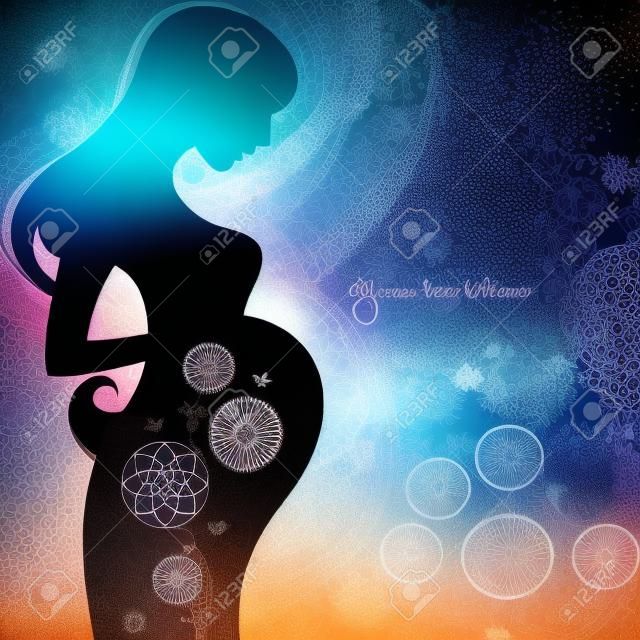Contexte avec la silhouette de la femme enceinte