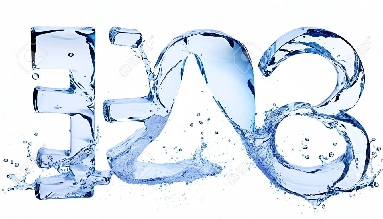 Letras de agua H2O aisladas sobre fondo blanco