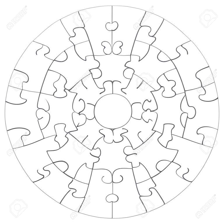 Een volledige vectorvorm van een ronde legpuzzel geplaatst tegen een effen witte achtergrond