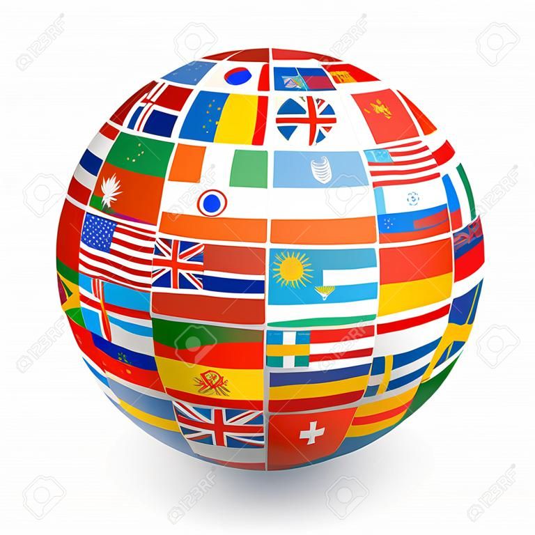由世界上最重要国家的国旗组成的3D地球仪