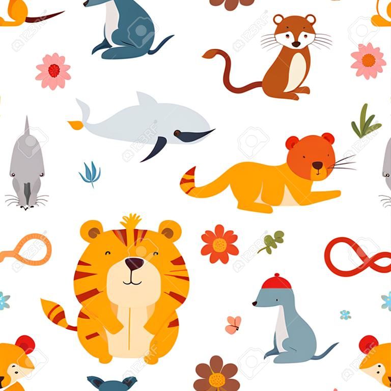 Really cute cartoon Wild Animals  pattern vector