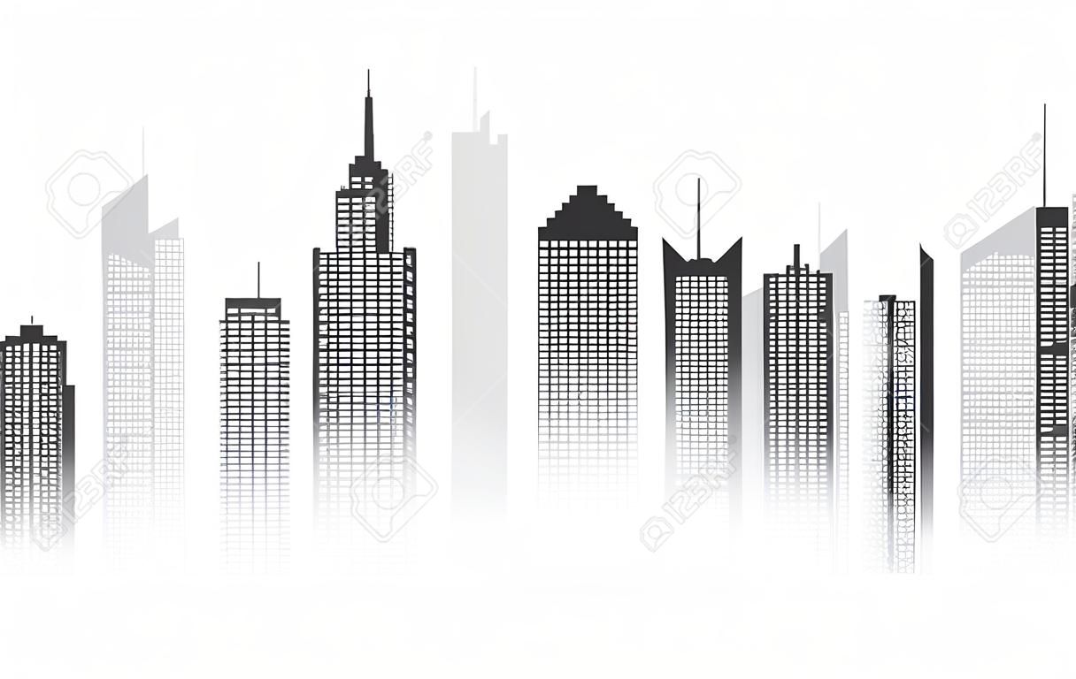 illustrazione vettoriale skyline della città paesaggio urbano creato dalla posizione delle finestre nere su backgrond bianco