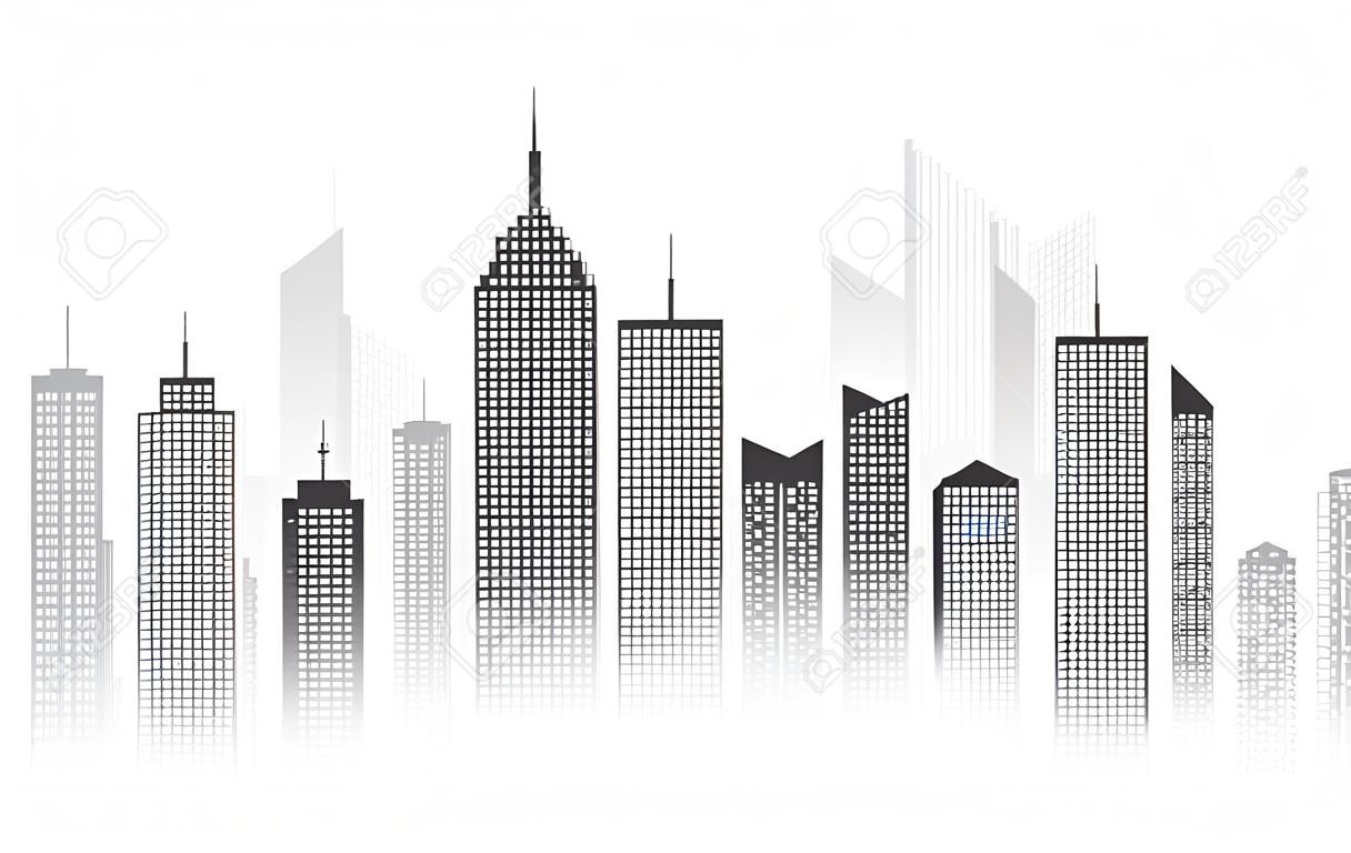 illustrazione vettoriale skyline della città paesaggio urbano creato dalla posizione delle finestre nere su backgrond bianco