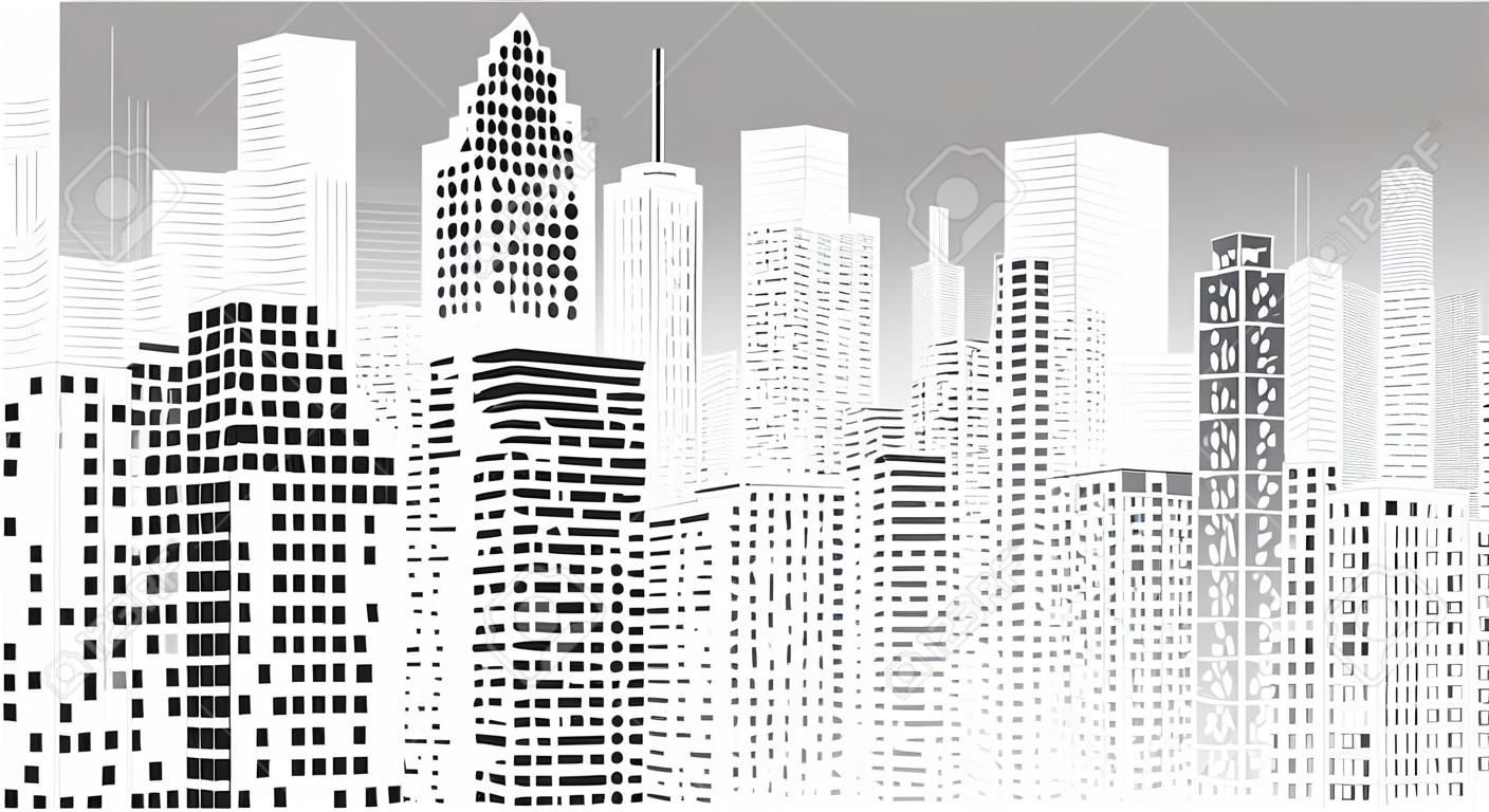 Vector de ciudad abstracta, paisaje de ciudad transparente, edificio de puntos en la ciudad de noche